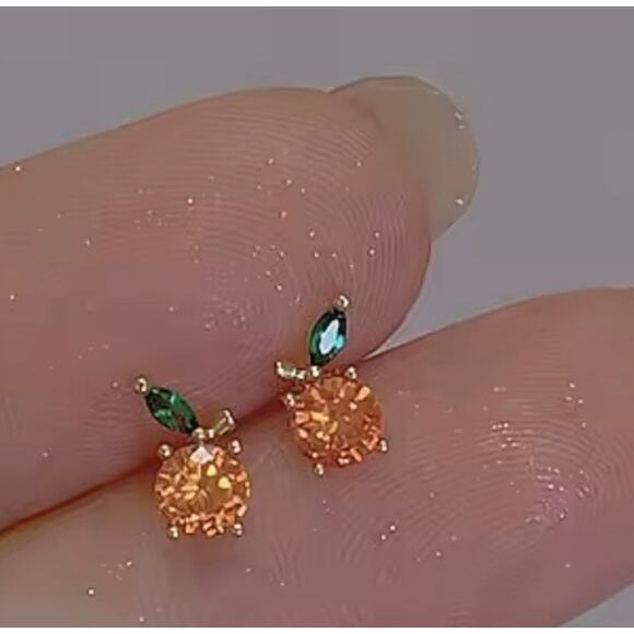 Cute orange Fruit Stud Earrings Simple Jewelry Women Girl Gift Gold Summer - Picture 2 of 2